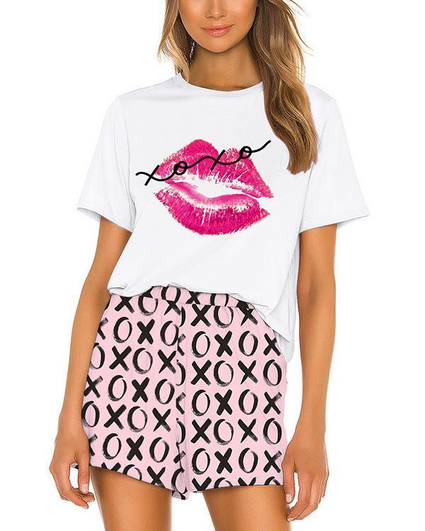 Stretchy Cute Print Short Sleeve Pajamas