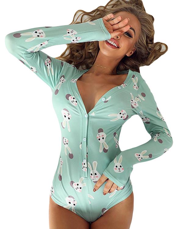 Women Rabbit Print Slim Fit Romper