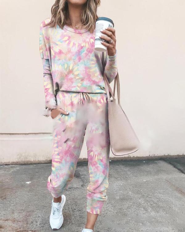 Tie Dye 2 Peice Set Women Elegant Pants Set Casual Outfits Jogger